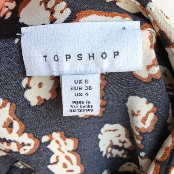 Topshop Long Sleeve Button Down Black Brown Tan Spot Blouse Size 4 - Picture 9 of 9
